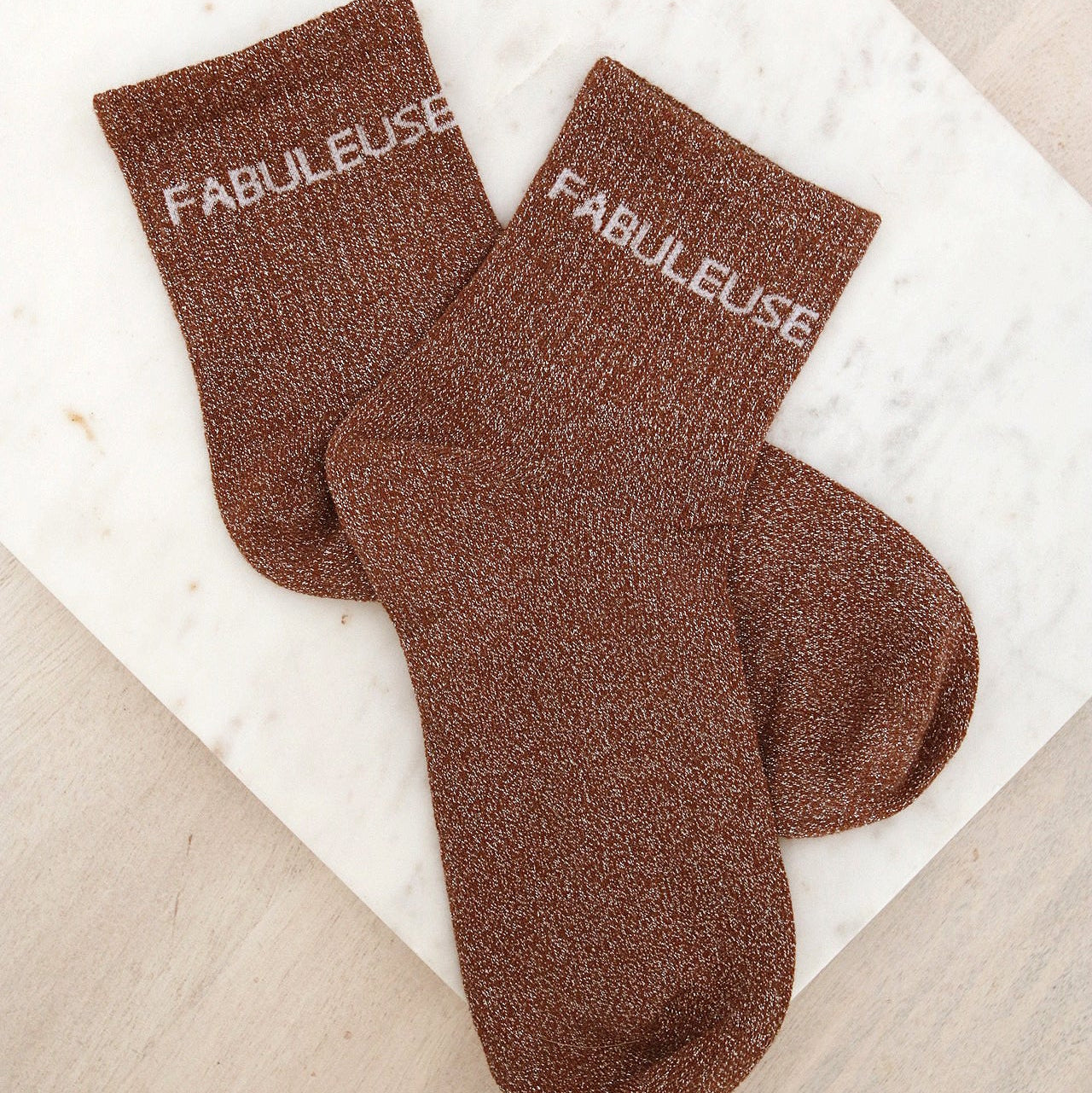 Chaussettes à Paillettes Camel – "Fabuleuse" ✨🧦