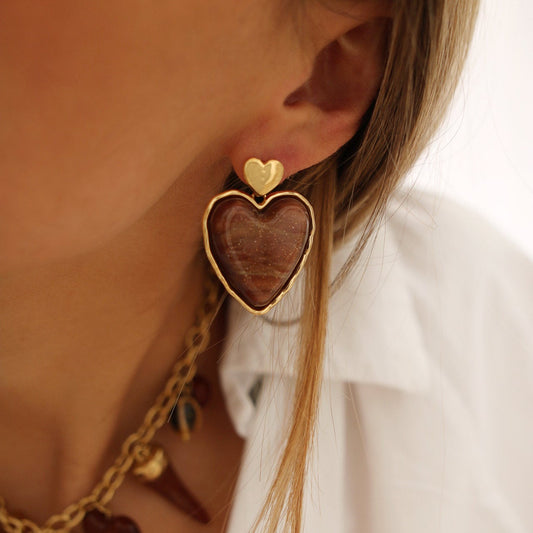 Boucles d’Oreilles Cœur Éclat - Marron