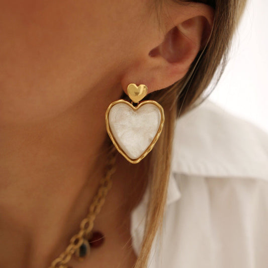 Boucles d’Oreilles Cœur Éclat - Blanc