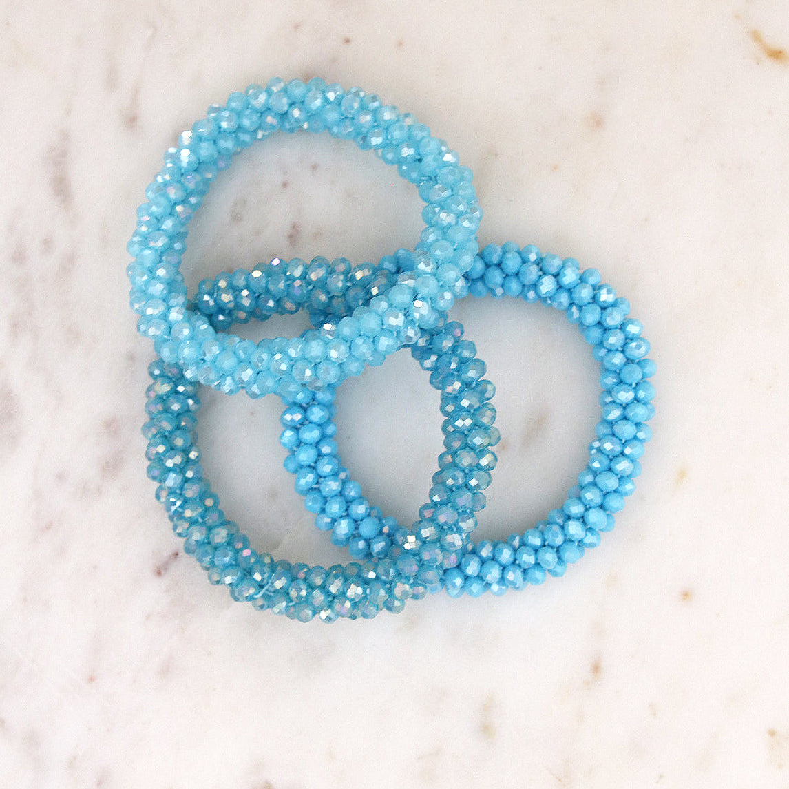 Bracelet lot de 3 Élastique – Perles Facettées Bleu Ciel ✨💙