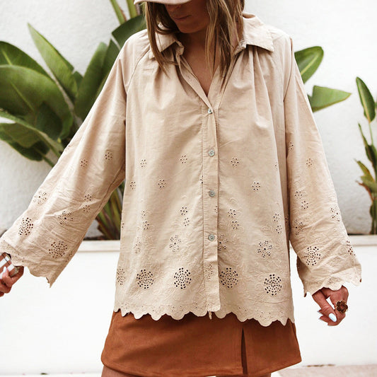 ✨ Chemise brodée “Romantica” - Camel