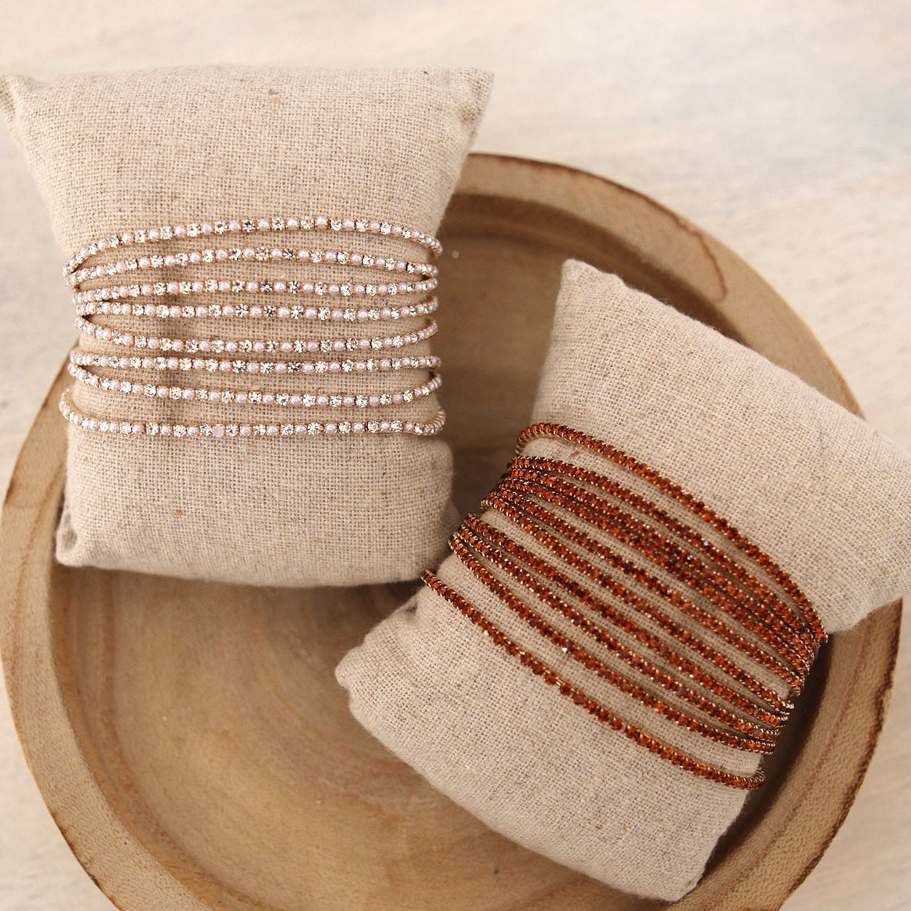 Bracelet Manchette Strass Blanc– Set de 10 Bracelets ✨