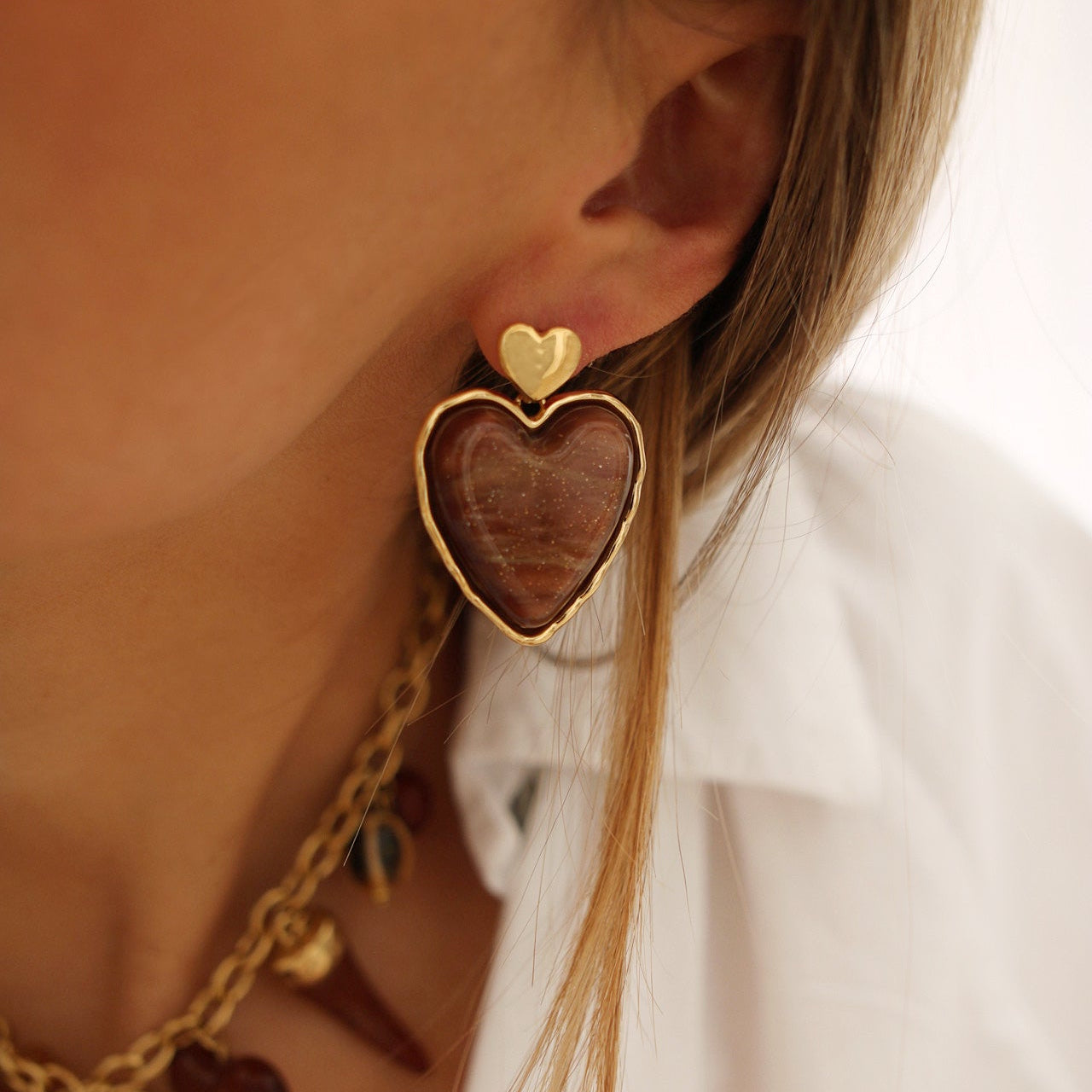 Boucles d’Oreilles Cœur Éclat - Marron