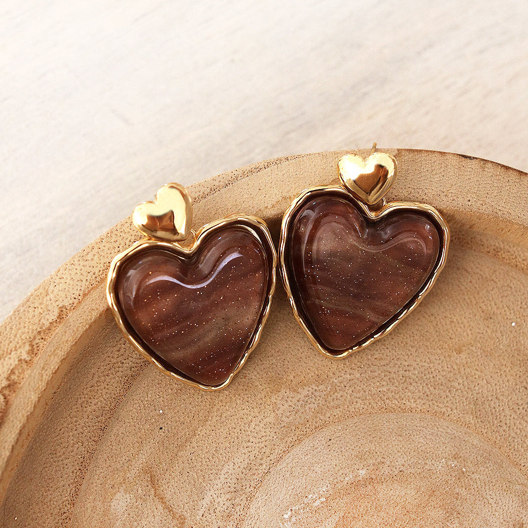 Boucles d’Oreilles Cœur Éclat - Marron