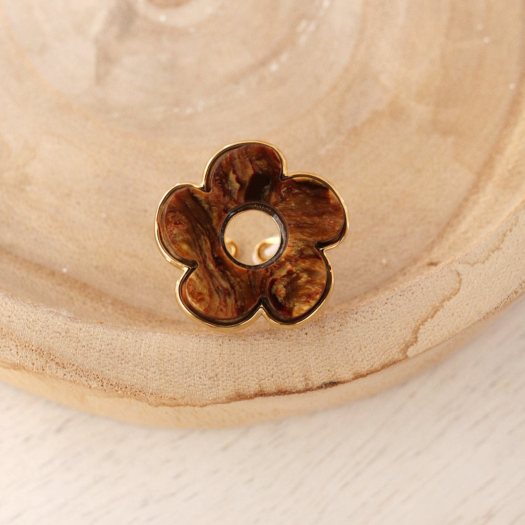 Bague Fleur Résine Marron 🌸✨